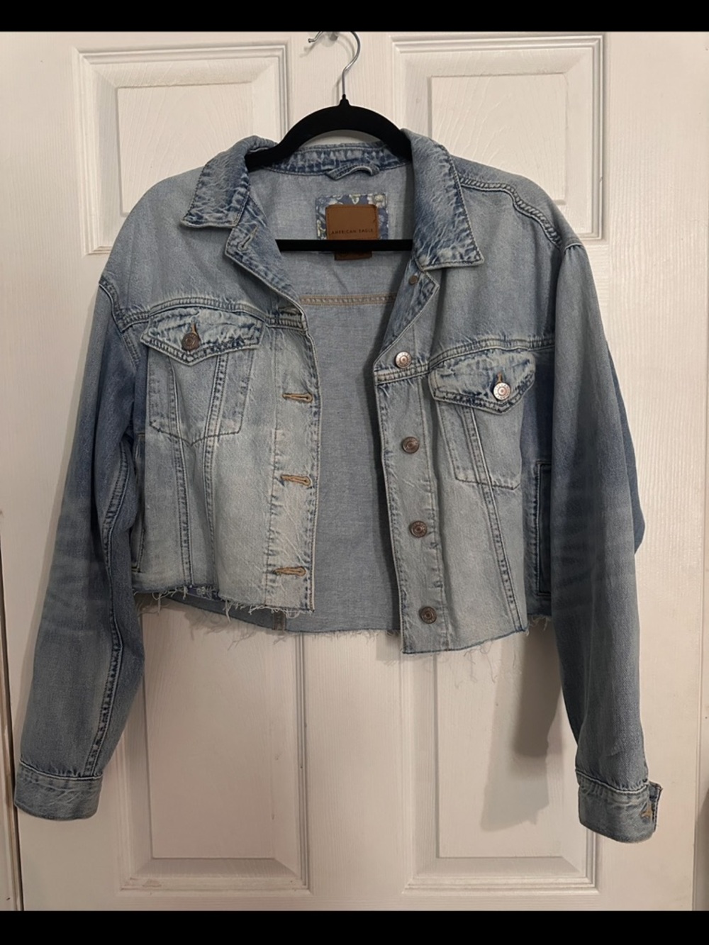 American Eagle Light Wash Cropped Denim Jacket